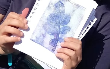 Visite guidée du jardin lapidaire et  de l'installation de gelly print, travail artistique et culturel mené avec les centres sociaux