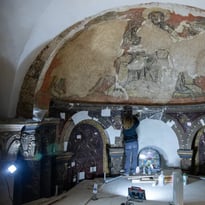 Démonstration de savoir-faire par l'entreprise Arcams (Atelier de Restauration Conservation d'Art Mural et Sculptures)