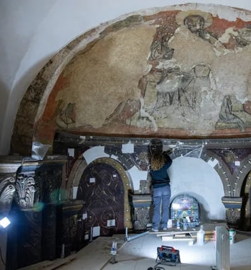 Démonstration de savoir-faire par l'entreprise Arcams (Atelier de Restauration Conservation d'Art Mural et Sculptures)